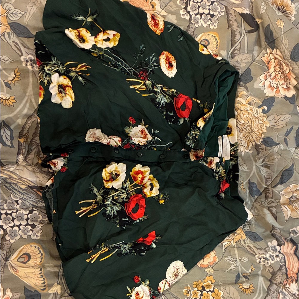 Urban Outfitters Teal and Floral Button-Up